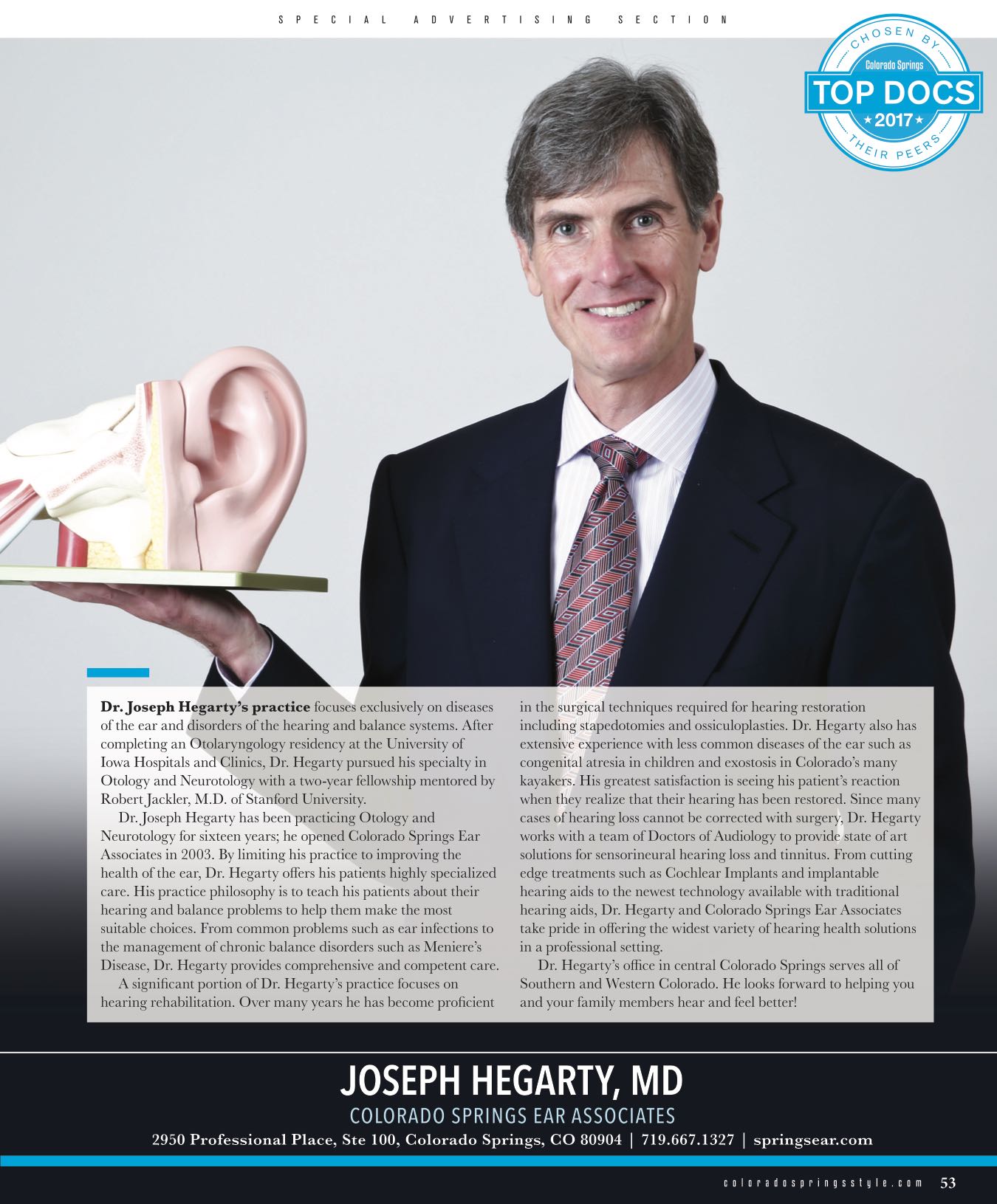 Bio of Dr. Joseph Hegarty at Colorado Springs Ear Associate
